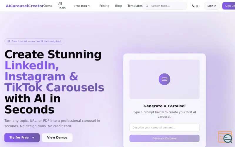 Screenshot of AI Carousel Creator
