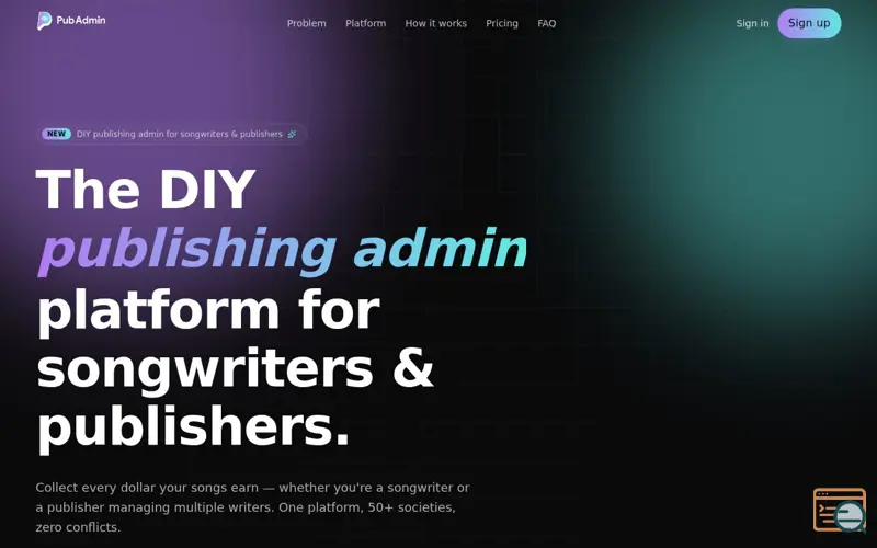 Screenshot of PubAdmin.com