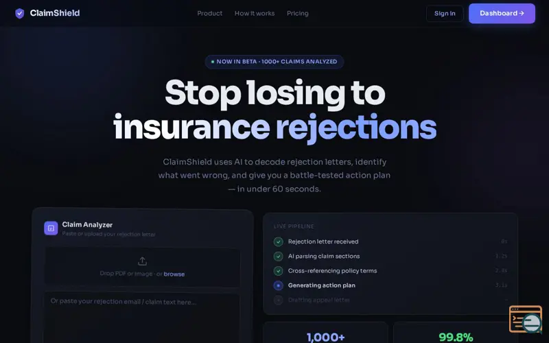 Screenshot of ClaimShield