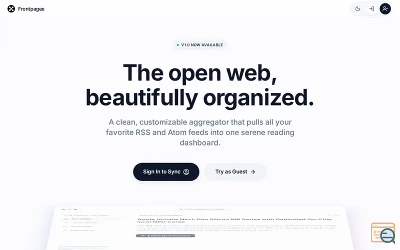 Screenshot of Frontpage