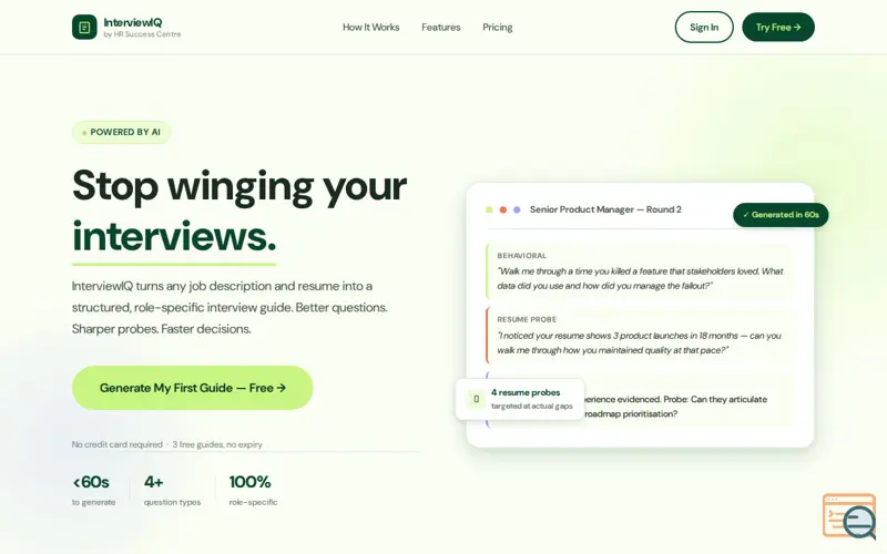 Screenshot of InterviewIQ by HR Success Centre
