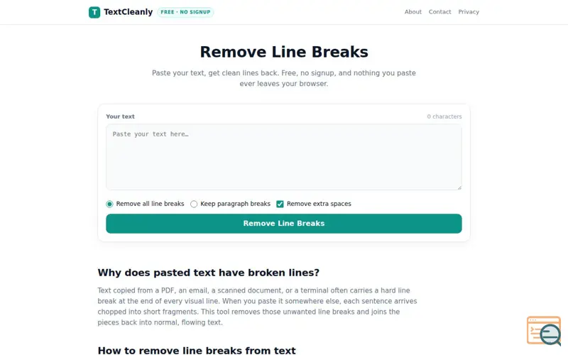 Screenshot of TextCleanly
