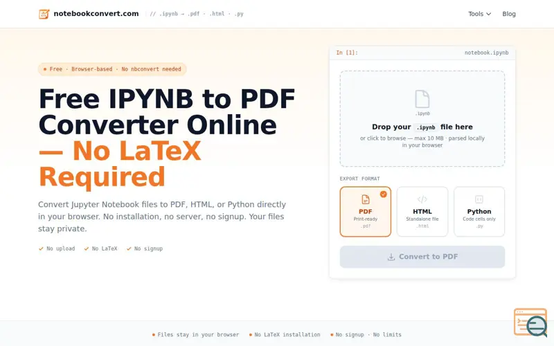 Screenshot of notebookconvert.com
