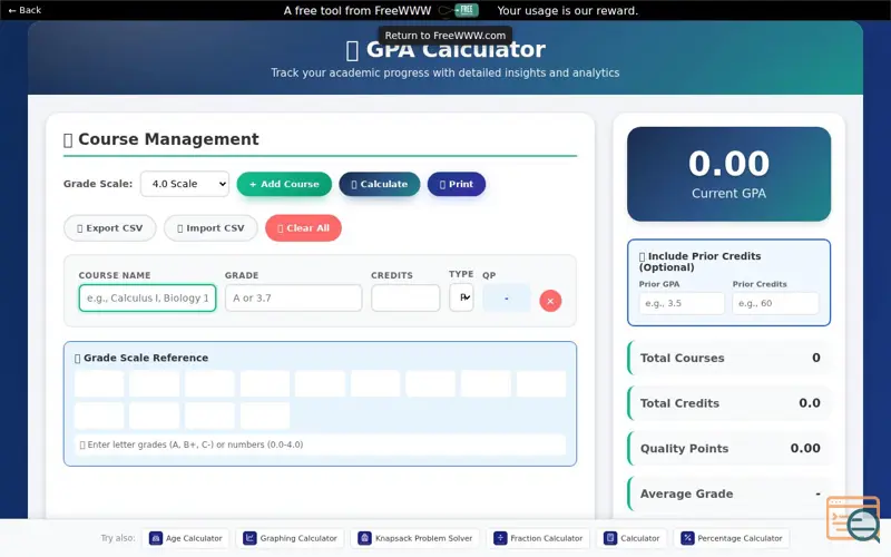 Screenshot of FreeWWW Advanced GPA Calculator