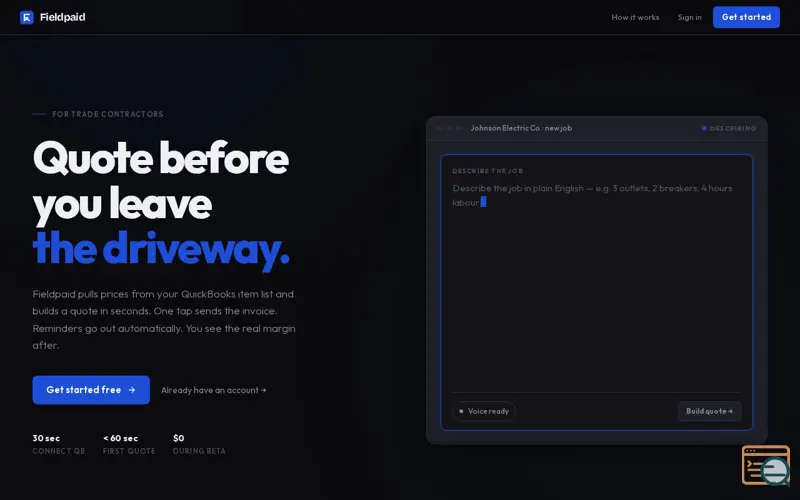 Screenshot of Fieldpaid, a launch using Intuit