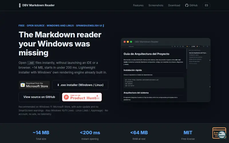 Screenshot of DBV Markdown Reader