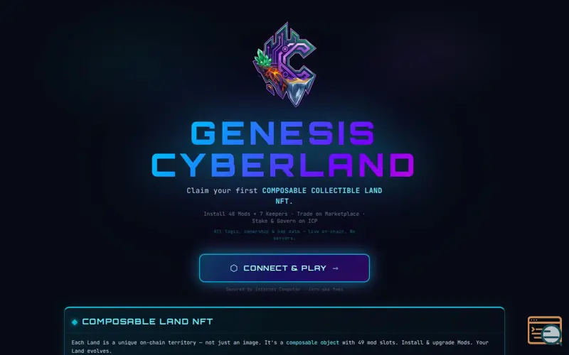 Screenshot of Cyberland, a launch using DFINITY Internet Computer