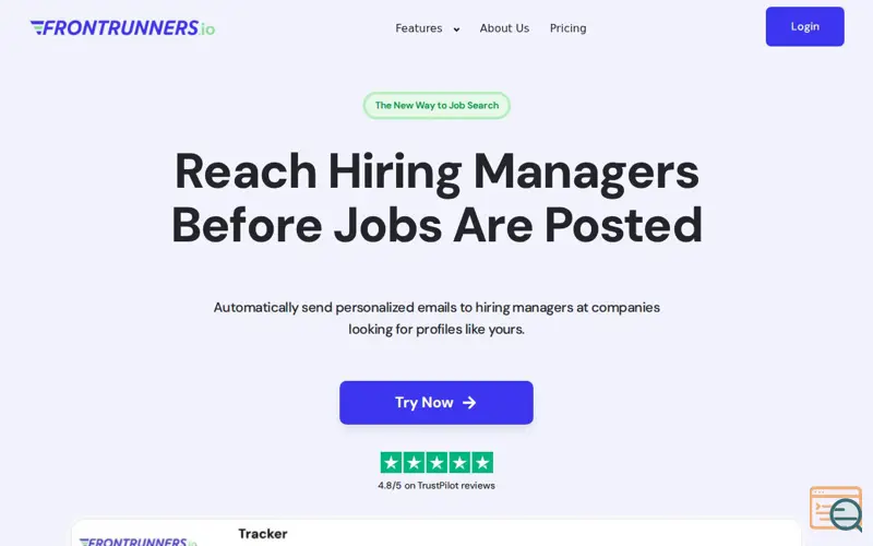 Screenshot of Frontrunners.io – Get a job ahead of everyone else, a launch using UiCore