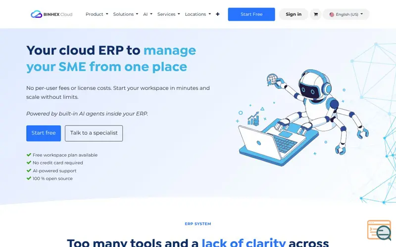 Screenshot of Binhex Cloud, a launch using Odoo