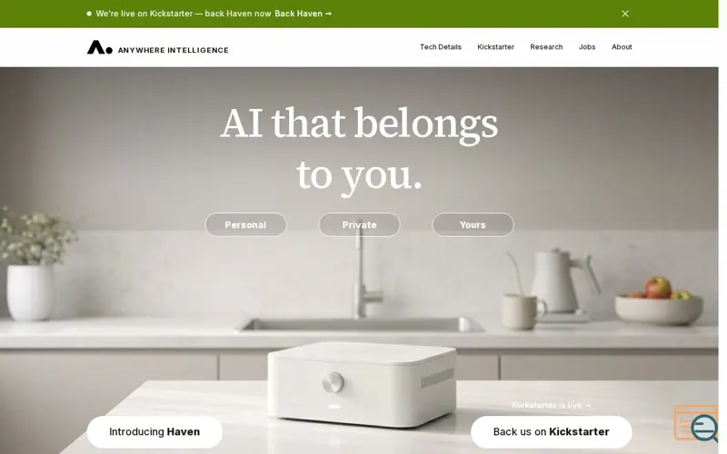 Screenshot of Anywhere Intelligence Kickstarter