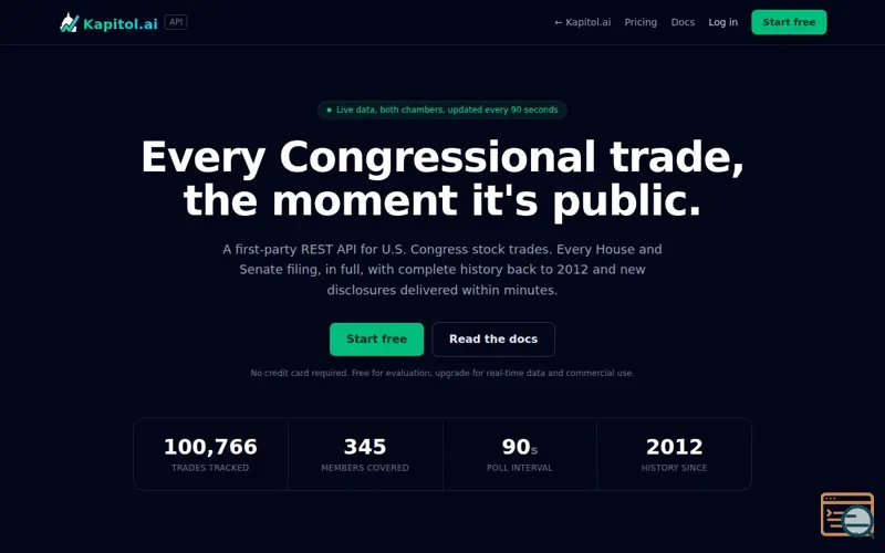 Screenshot of Kapitol.ai Congress Trading API