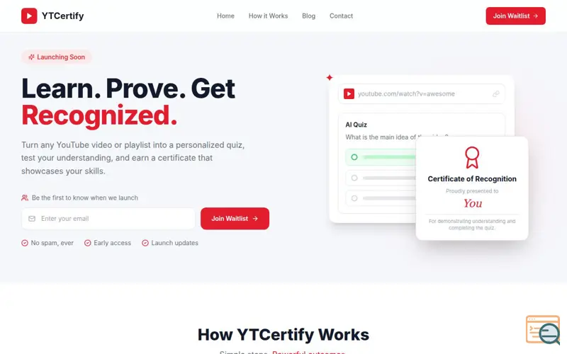 Screenshot of YT-Certify - Learn from YouTube, Earn Certificates