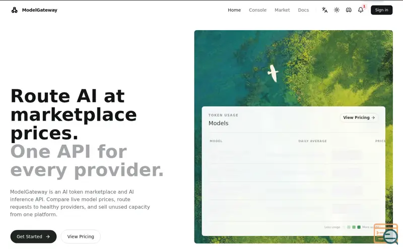 Screenshot of ModelGateway | AI Token Marketplace and API Gateway