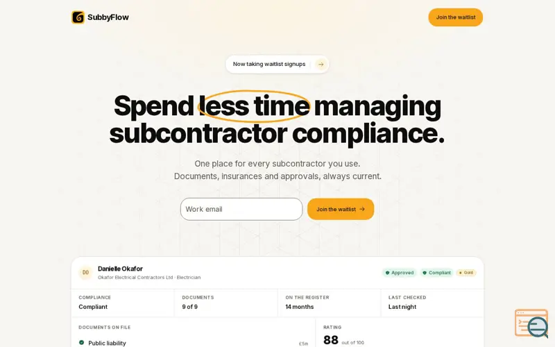 Screenshot of SubbyFlow | Subcontractor Managment