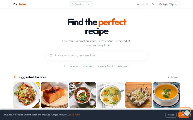 Screenshot of DishIndex — Smart Recipe Search