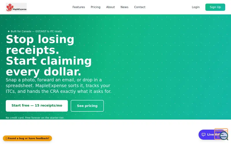 Screenshot of MapleExpense