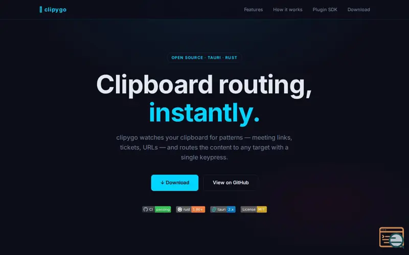 Screenshot of clipygo — Clipboard Router