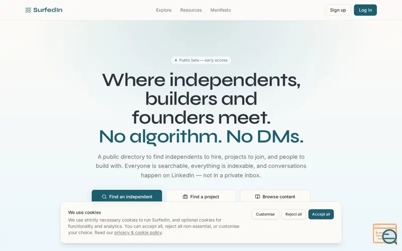 Screenshot of SurfedIn — Directory for independents