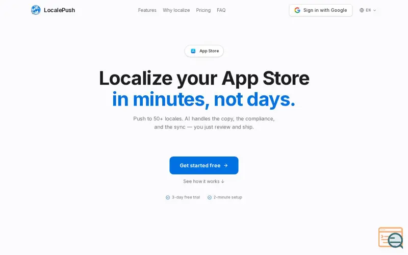 Screenshot of LocalePush