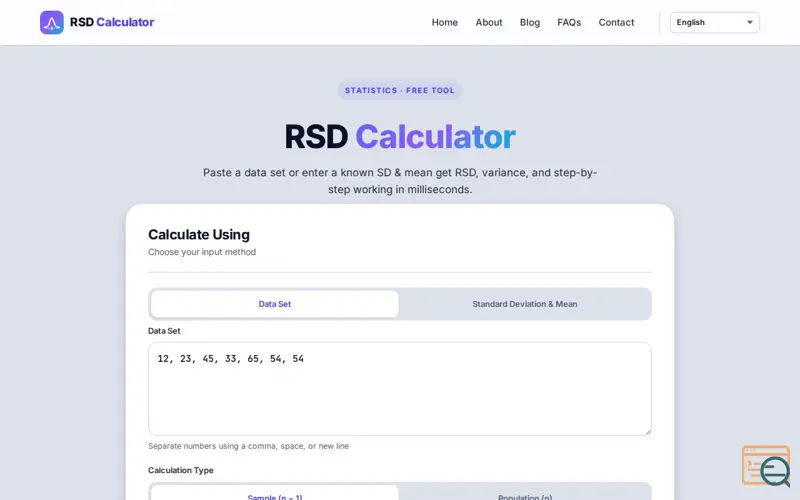 Screenshot of RSD Calculator