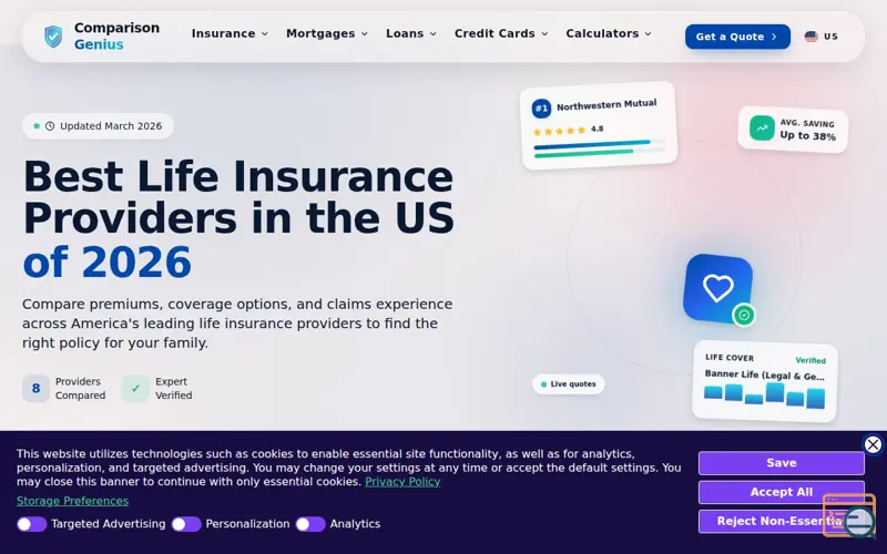 Screenshot of Compare Life Insurance