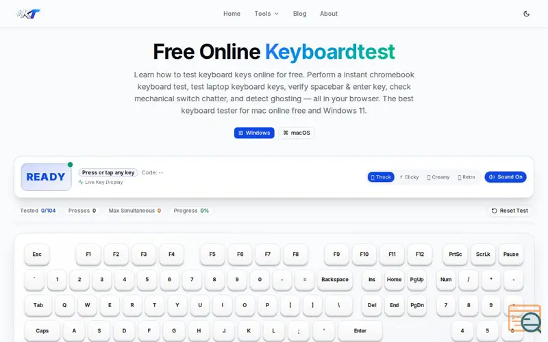 Screenshot of Free Online Keyboard Test Tool — KeyboardTester