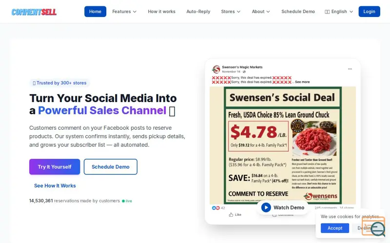 Screenshot of Commentsell, a launch using Leadsy
