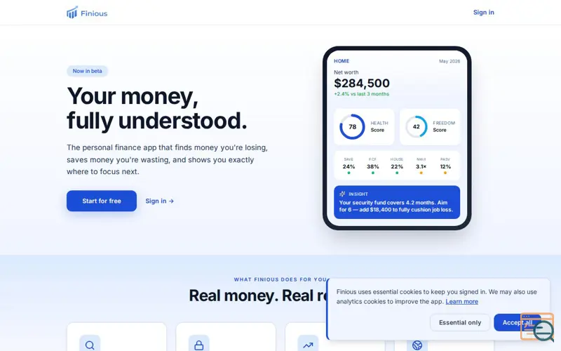 Screenshot of Finious