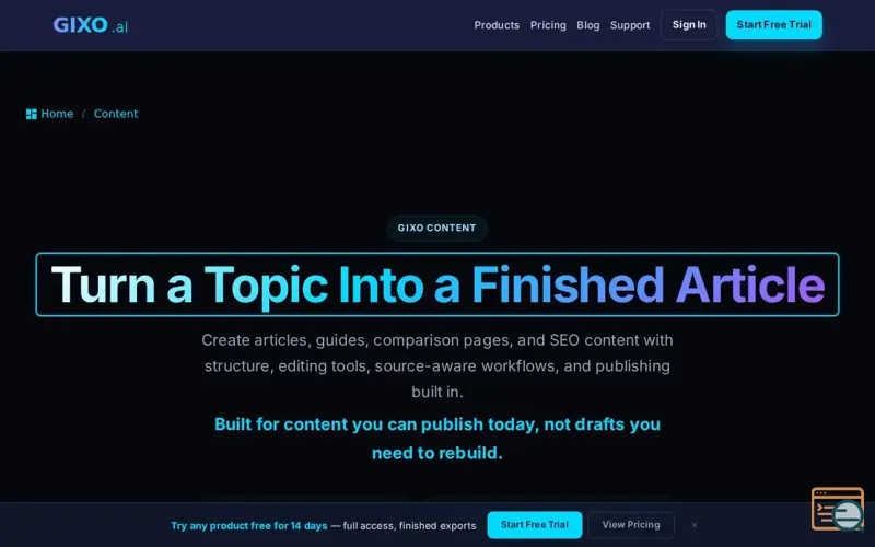 Screenshot of Gixo Content, a launch using Blazor