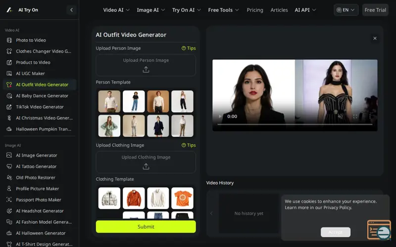 Screenshot of ai outfit video generator