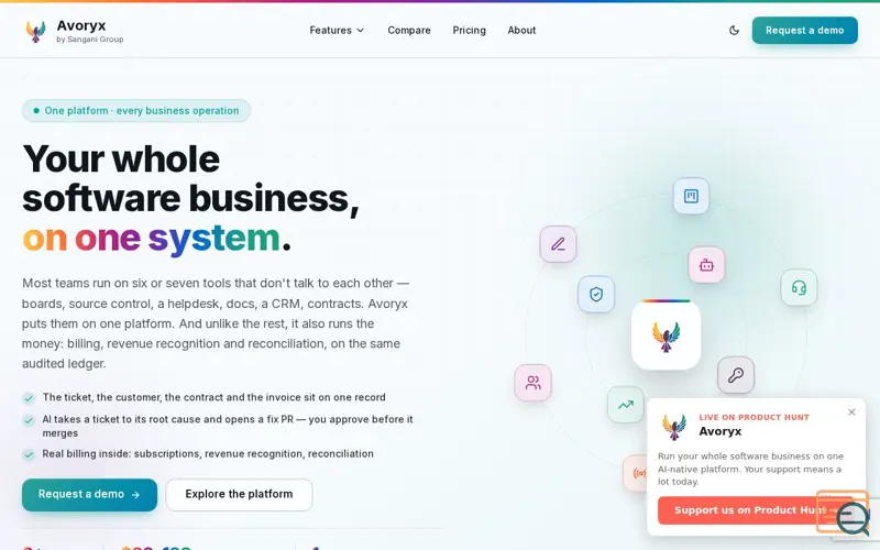 Screenshot of Avoryx — One Platform. Every Business Operation. | by Sangani Group