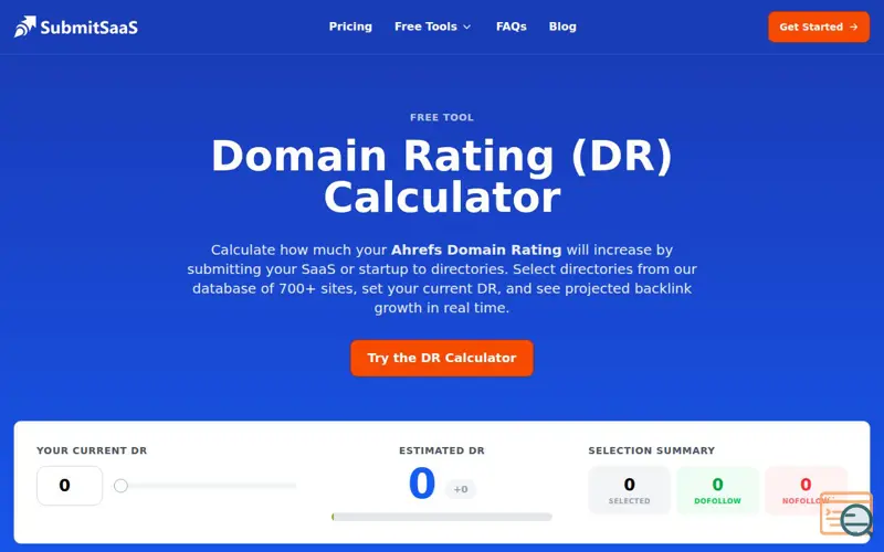 Screenshot of SubmitSaaS Domain Rating Calculator