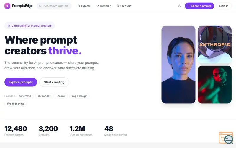 Screenshot of PromptsEdge — Where words become worlds