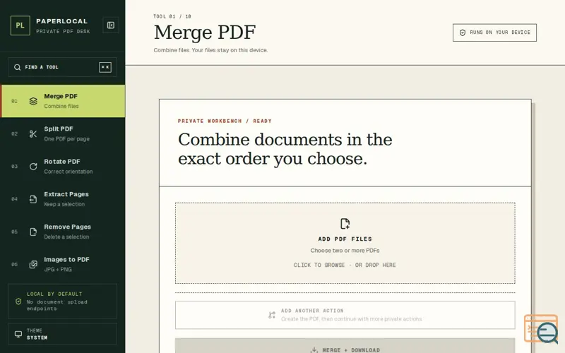 Screenshot of Merge PDF Files Privately Online · Paperlocal