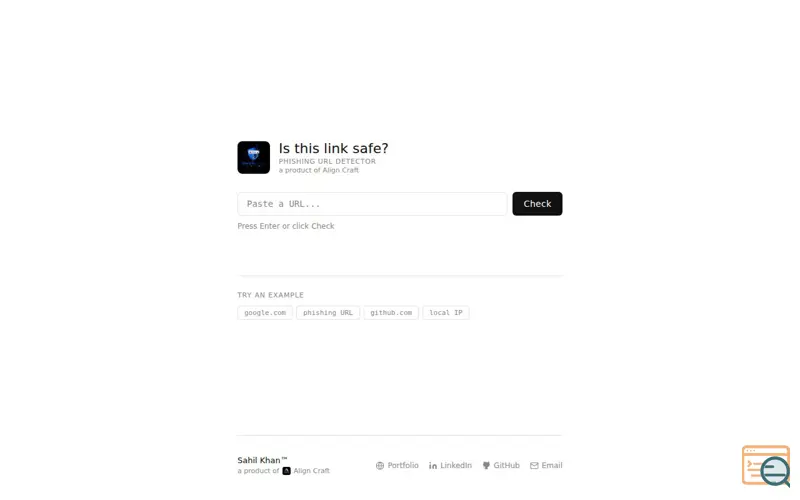 Screenshot of Phishing URL Detector by Align Craft