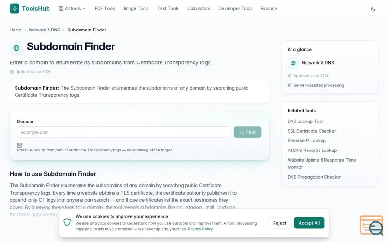 Screenshot of ToolsHub