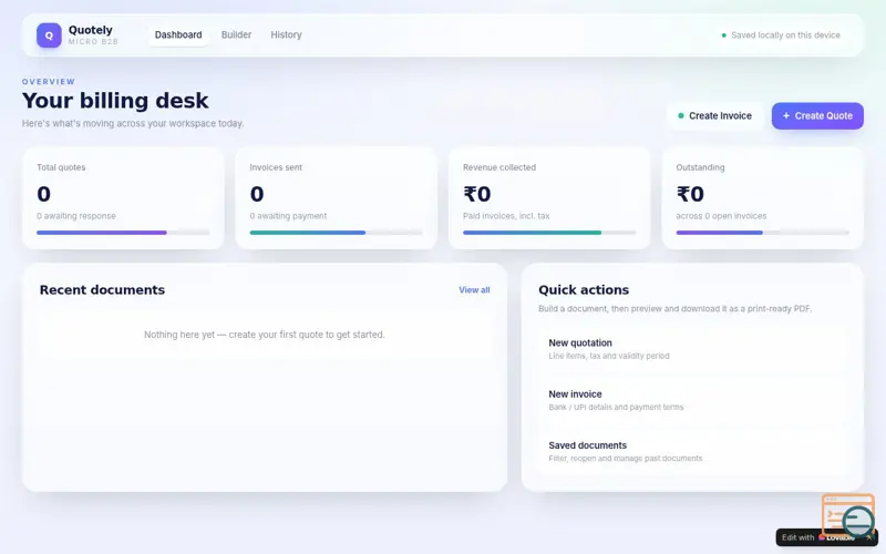 Screenshot of ​Quotely