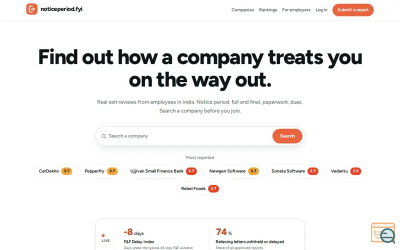Screenshot of noticeperiod.fyi