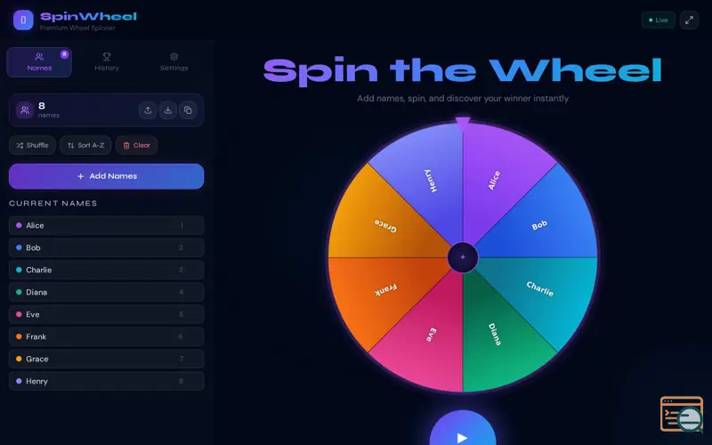 Screenshot of SpinWheel