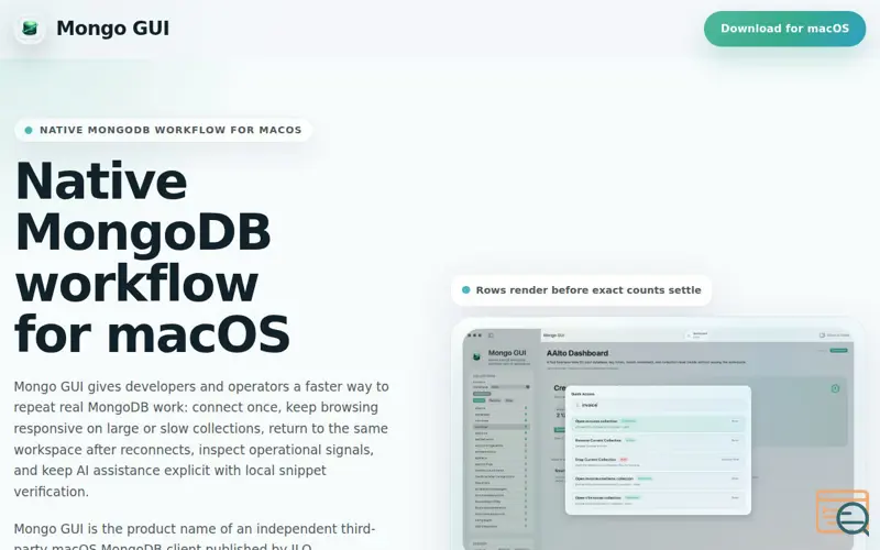 Screenshot of Mongo GUI