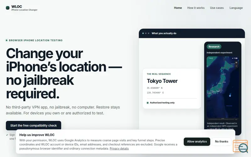 Screenshot of WLOC — iPhone Location Changer for Testing