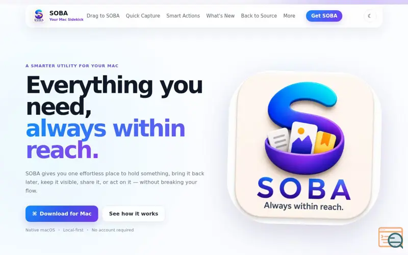 Screenshot of SOBA — Always within reach.
