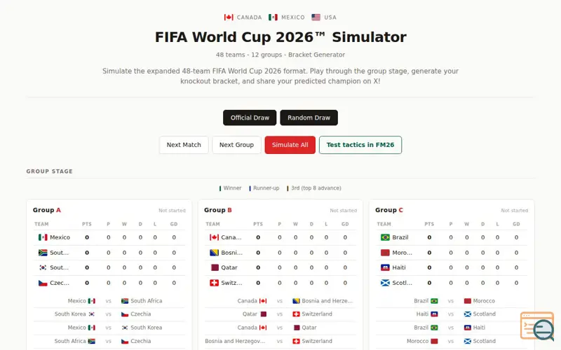 Screenshot of 2026 World Cup Simulator