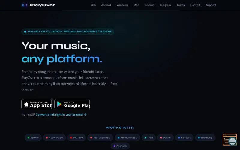 Screenshot of PlayOver — Your Music, Any Platform