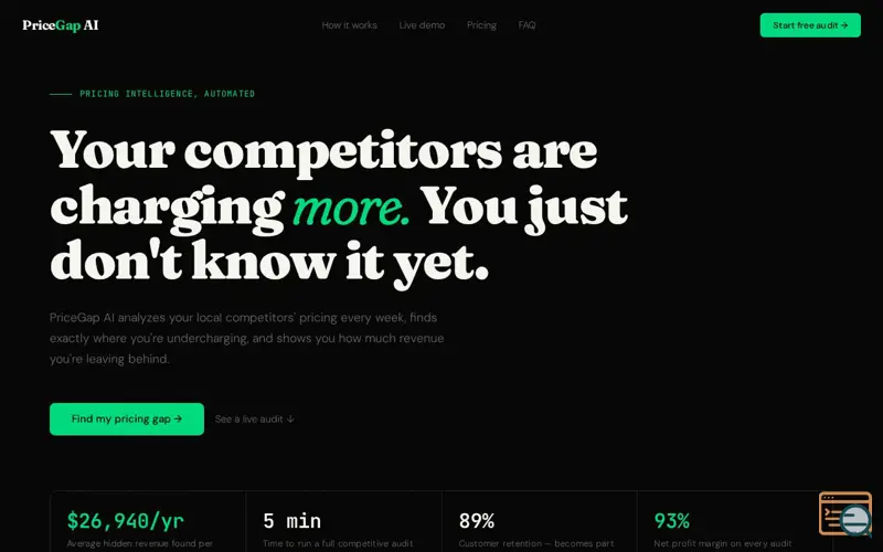 Screenshot of PRICEGAP AI 