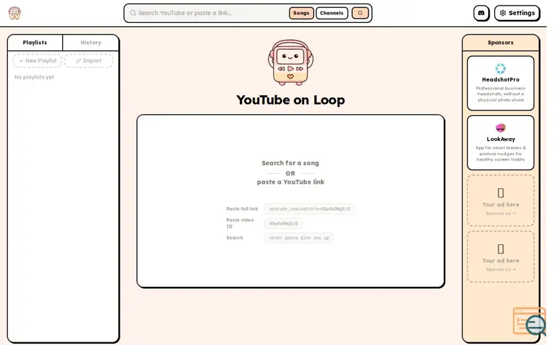 Screenshot of YouTubeOnLoop