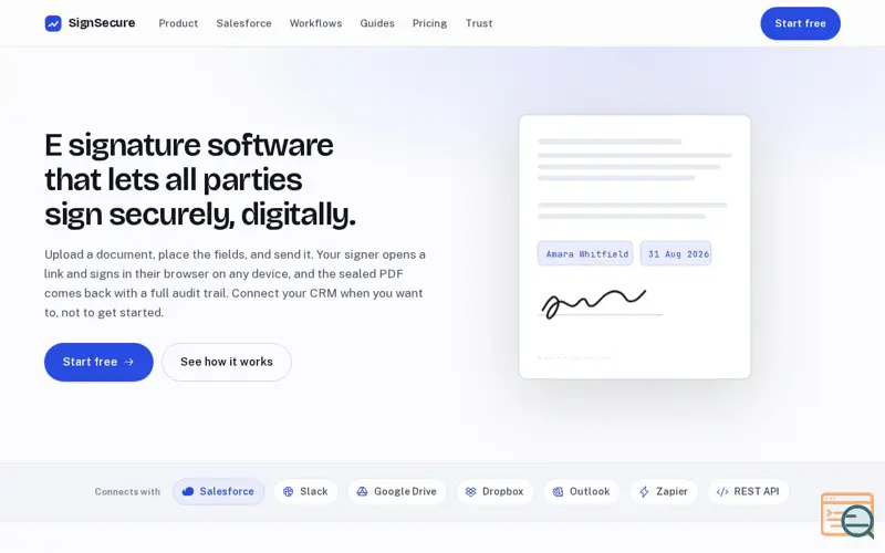 Screenshot of E Signature and Electronic Signature Software | SignSecure