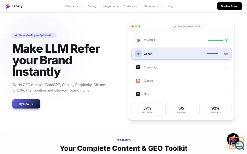 Screenshot of Blazly GEO