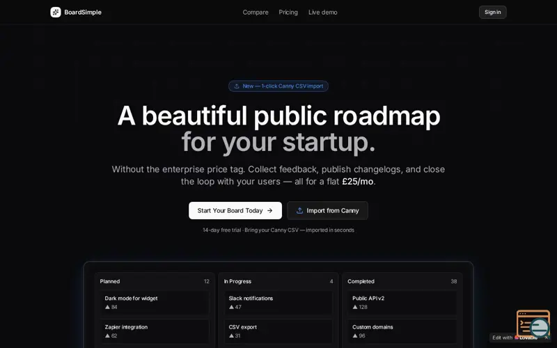 Screenshot of BoardSimple — Public roadmap 