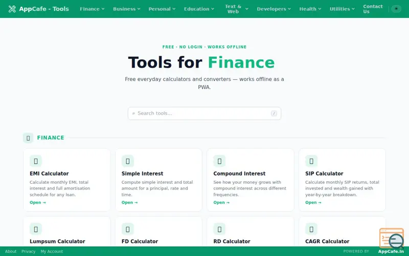 Screenshot of AppCafe Tools